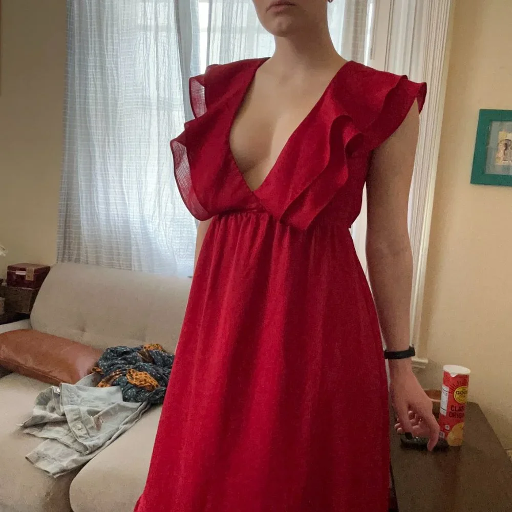 Red Ruffle Dress - Picture 3 of 9
